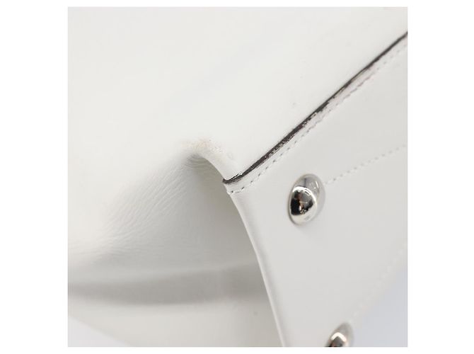 LOUIS VUITTON Borsa a Tracolla Baguette GM Pelle Bianca Argento LV Auth 203256 Bianco - vista 9