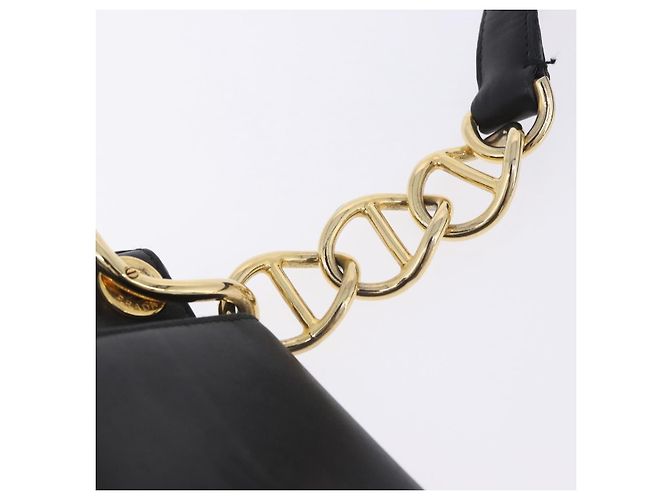 Bolsa de Ombro com Corrente PRADA em Couro Preto e Ouro Auth am12576V Dourado - vista 17