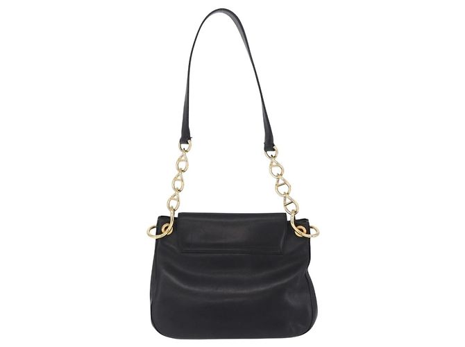 Bolsa de Ombro com Corrente PRADA em Couro Preto e Ouro Auth am12576V Dourado - vista 2