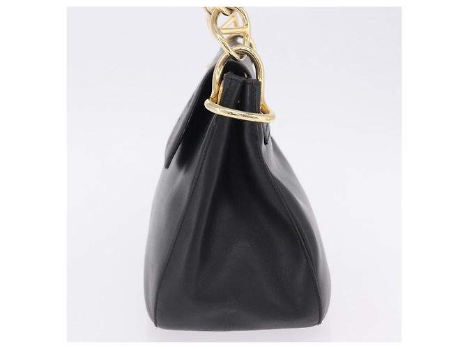 Bolsa de Ombro com Corrente PRADA em Couro Preto e Ouro Auth am12576V Dourado - vista 3