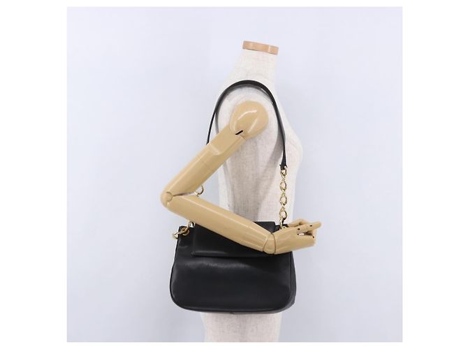 Bolsa de Ombro com Corrente PRADA em Couro Preto e Ouro Auth am12576V Dourado - vista 30