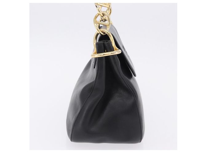 Bolsa de Ombro com Corrente PRADA em Couro Preto e Ouro Auth am12576V Dourado - vista 4