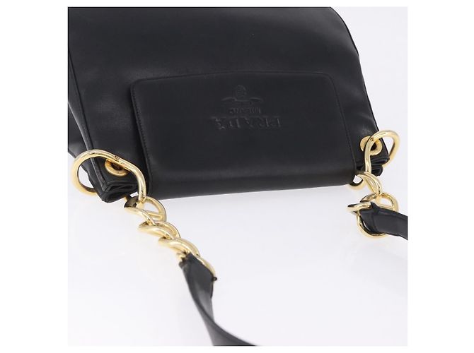 Bolsa de Ombro com Corrente PRADA em Couro Preto e Ouro Auth am12576V Dourado - vista 7