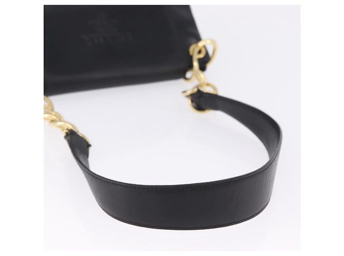 Bolsa de Ombro com Corrente PRADA em Couro Preto e Ouro Auth am12576V Dourado - vista 8