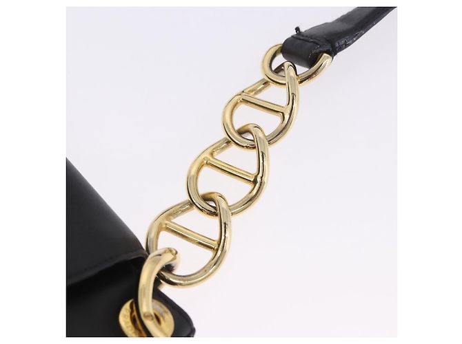 Bolsa de Ombro com Corrente PRADA em Couro Preto e Ouro Auth am12576V Dourado - vista 9