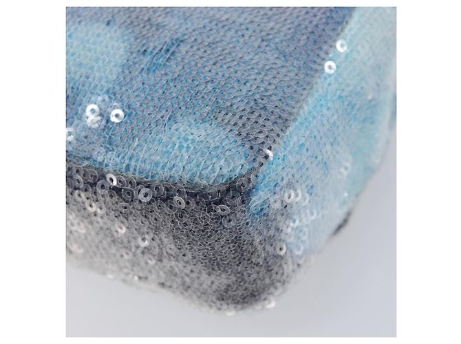 Borsa a tracolla Mini Matelassé con catena CHANEL in paillettes Blu Argento CC Auth yk20926M - vista 14