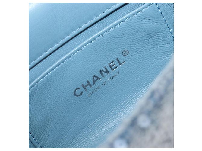 Borsa a tracolla Mini Matelassé con catena CHANEL in paillettes Blu Argento CC Auth yk20926M - vista 22