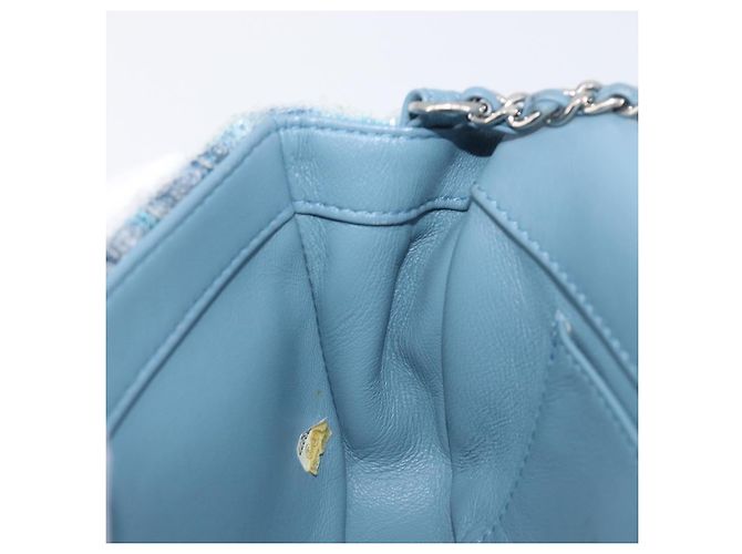Borsa a tracolla Mini Matelassé con catena CHANEL in paillettes Blu Argento CC Auth yk20926M - vista 25