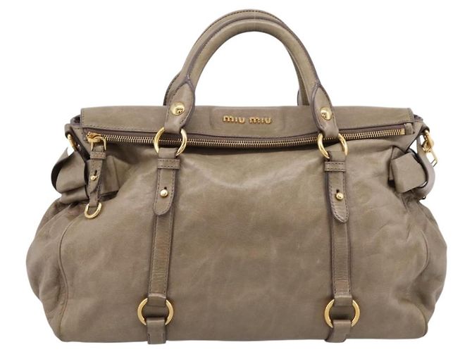 Borsa a mano Miu Miu Vitellolux in pelle 2way Beige Tono Oro Auth 204644V - vista 13