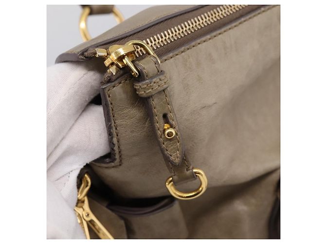 Borsa a mano Miu Miu Vitellolux in pelle 2way Beige Tono Oro Auth 204644V - vista 14