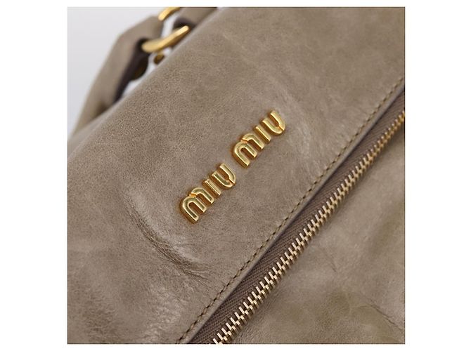 Borsa a mano Miu Miu Vitellolux in pelle 2way Beige Tono Oro Auth 204644V - vista 15