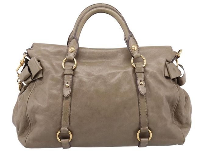 Borsa a mano Miu Miu Vitellolux in pelle 2way Beige Tono Oro Auth 204644V - vista 2