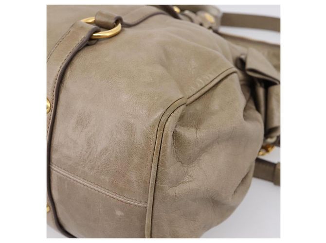 Borsa a mano Miu Miu Vitellolux in pelle 2way Beige Tono Oro Auth 204644V - vista 20