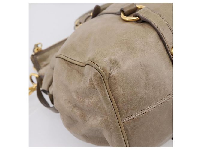 Borsa a mano Miu Miu Vitellolux in pelle 2way Beige Tono Oro Auth 204644V - vista 21