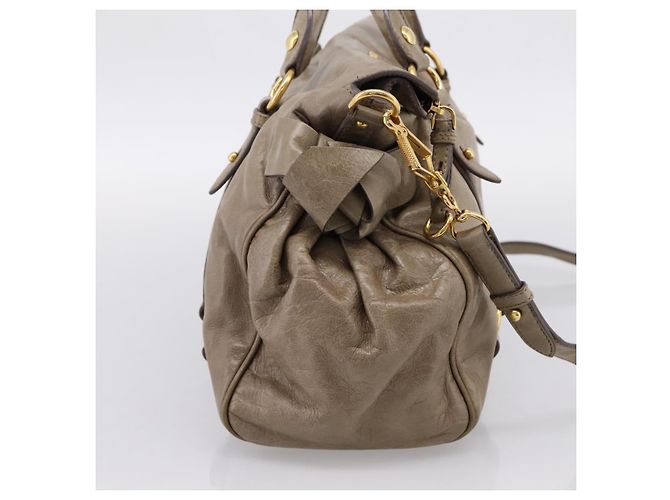Borsa a mano Miu Miu Vitellolux in pelle 2way Beige Tono Oro Auth 204644V - vista 3