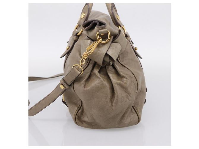 Borsa a mano Miu Miu Vitellolux in pelle 2way Beige Tono Oro Auth 204644V - vista 4