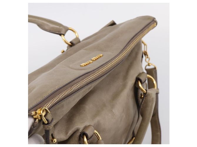 Borsa a mano Miu Miu Vitellolux in pelle 2way Beige Tono Oro Auth 204644V - vista 6