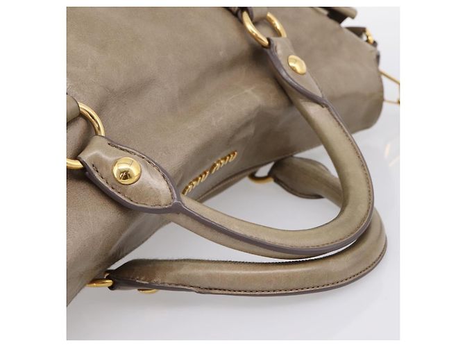 Borsa a mano Miu Miu Vitellolux in pelle 2way Beige Tono Oro Auth 204644V - vista 7