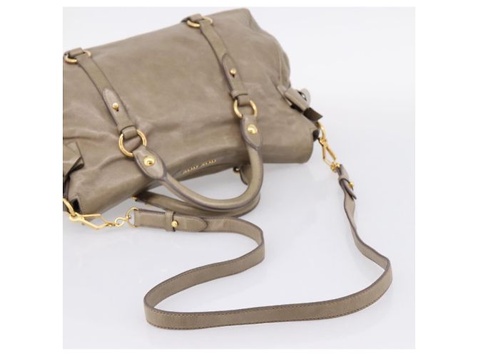 Borsa a mano Miu Miu Vitellolux in pelle 2way Beige Tono Oro Auth 204644V - vista 9