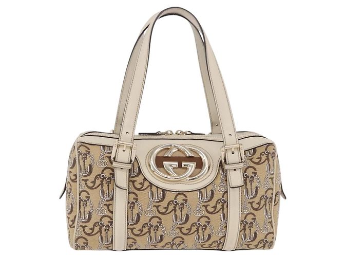 Borsa GUCCI Canvas Beige Gold 170009 Auth 204360V D'oro - vista 2