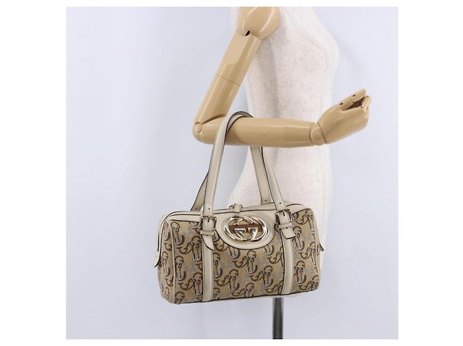 Borsa GUCCI Canvas Beige Gold 170009 Auth 204360V D'oro - vista 29