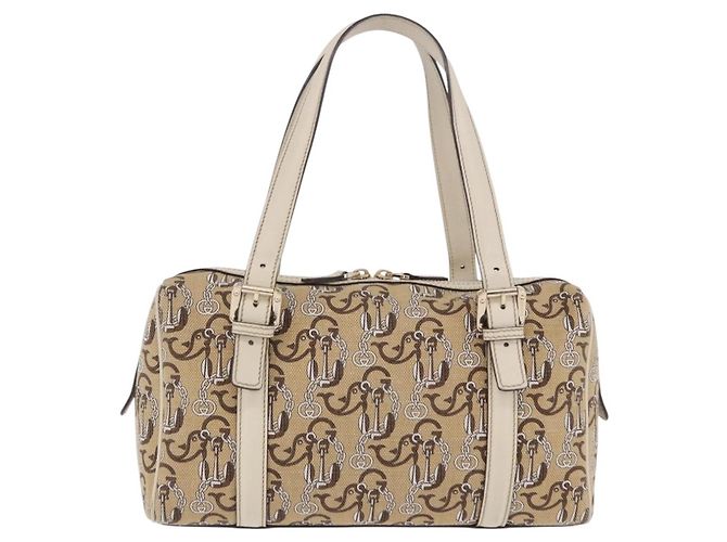Borsa GUCCI Canvas Beige Gold 170009 Auth 204360V D'oro - vista 3