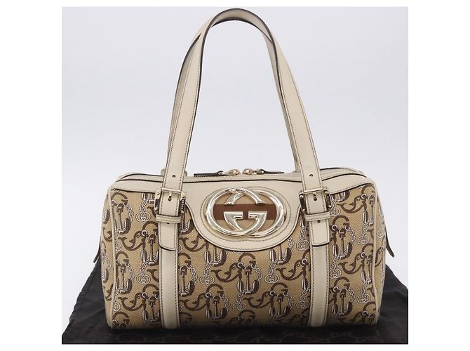 Borsa GUCCI Canvas Beige Gold 170009 Auth 204360V D'oro - vista 30