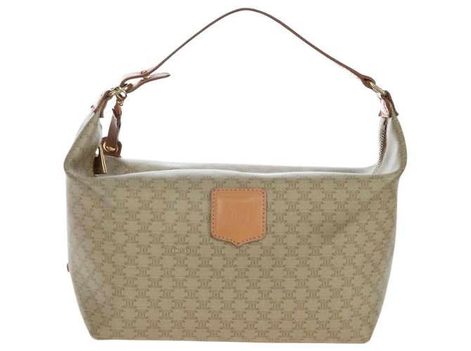 Céline Borsa a mano CELINE Macadam Canvas PVC Beige Gold Auth 201135V D'oro - vista 2