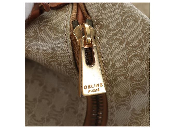 Céline Borsa a mano CELINE Macadam Canvas PVC Beige Gold Auth 201135V D'oro - vista 21