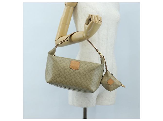 Céline Borsa a mano CELINE Macadam Canvas PVC Beige Gold Auth 201135V D'oro - vista 29