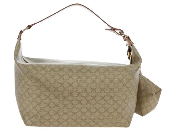 Céline Borsa a mano CELINE Macadam Canvas PVC Beige Gold Auth 201135V D'oro - vista 3