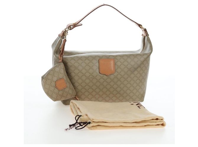 Céline Borsa a mano CELINE Macadam Canvas PVC Beige Gold Auth 201135V D'oro - vista 30