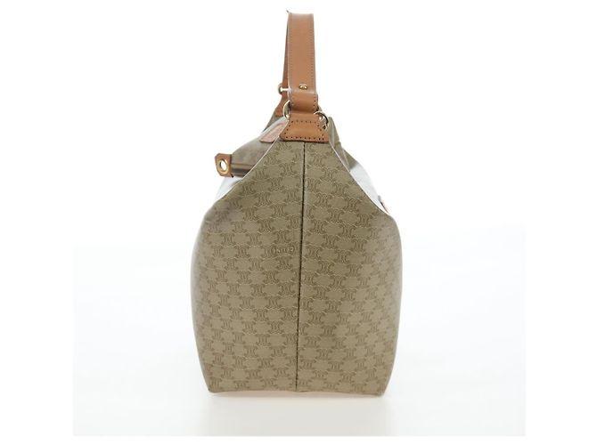 Céline Borsa a mano CELINE Macadam Canvas PVC Beige Gold Auth 201135V D'oro - vista 5