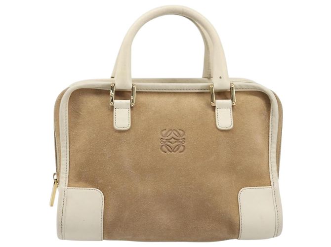Borsa a mano LOEWE Amazona 28 Camoscio Beige Tono Oro Auth 204571V - vista 13