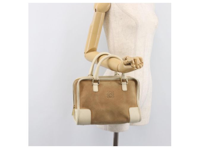 Borsa a mano LOEWE Amazona 28 Camoscio Beige Tono Oro Auth 204571V - vista 25