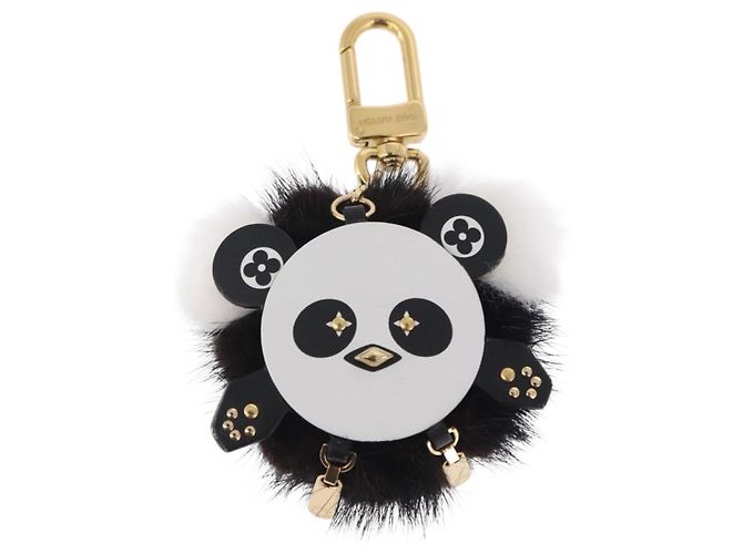 LOUIS VUITTON Porte Cles Wide Panda Bag Charm Fur Black M63094 LV Auth 204063M Nero Bianco - vista 13