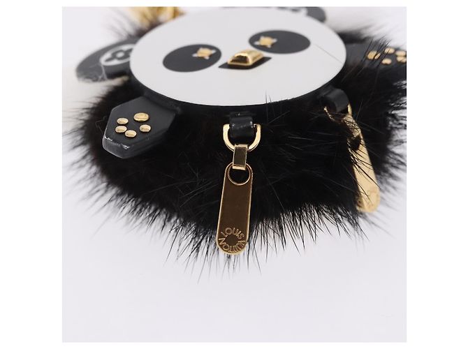 LOUIS VUITTON Porte Cles Wide Panda Bag Charm Fur Black M63094 LV Auth 204063M Nero Bianco - vista 6