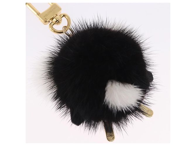 LOUIS VUITTON Porte Cles Wide Panda Bag Charm Fur Black M63094 LV Auth 204063M Nero Bianco - vista 9