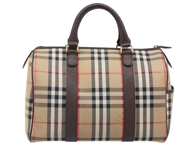 Burberrys Nova Check Boston Bag Canvas Beige Gold Auth am12606V Golden - Ansicht 2