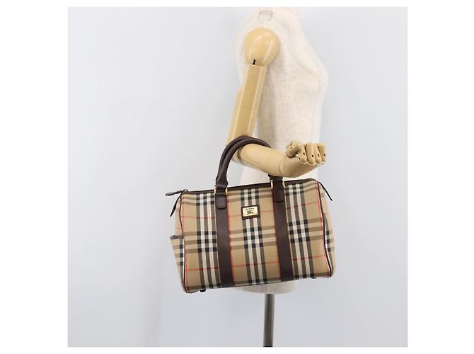 Burberrys Nova Check Boston Bag Canvas Beige Gold Auth am12606V Golden - Ansicht 23
