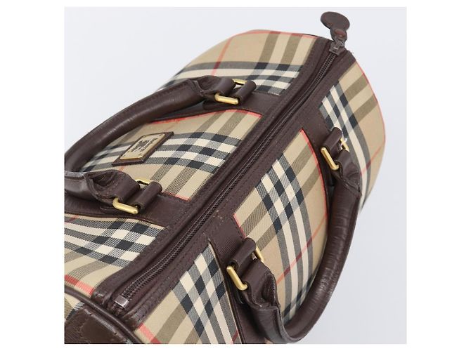 Burberrys Nova Check Boston Bag Canvas Beige Gold Auth am12606V Golden - Ansicht 6