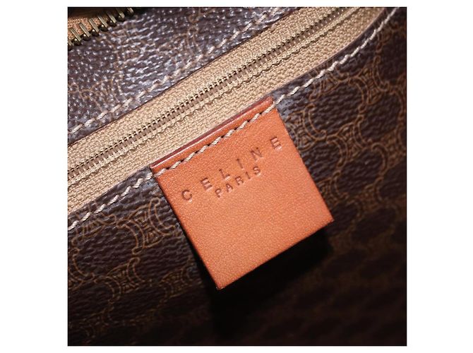 Céline CELINE Macadam Canvas Tote Bag PVC Leder Braun Gold Auth 204387 Golden - Ansicht 22