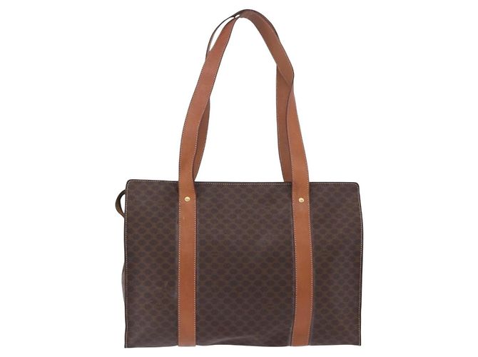 Céline CELINE Macadam Canvas Tote Bag PVC Leder Braun Gold Auth 204387 Golden - Ansicht 5