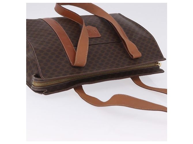 Céline CELINE Macadam Canvas Tote Bag PVC Leder Braun Gold Auth 204387 Golden - Ansicht 9