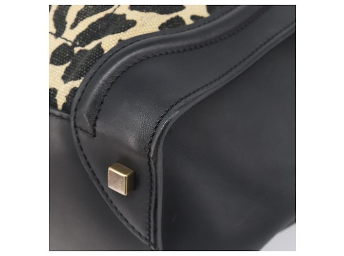 Céline CELINE Luggage Mini Shopper Handtasche Canvas Leather Black Gold Auth 203648A Schwarz Golden - Ansicht 10