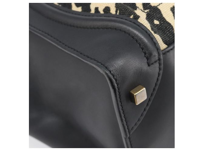 Céline CELINE Luggage Mini Shopper Handtasche Canvas Leather Black Gold Auth 203648A Schwarz Golden - Ansicht 11