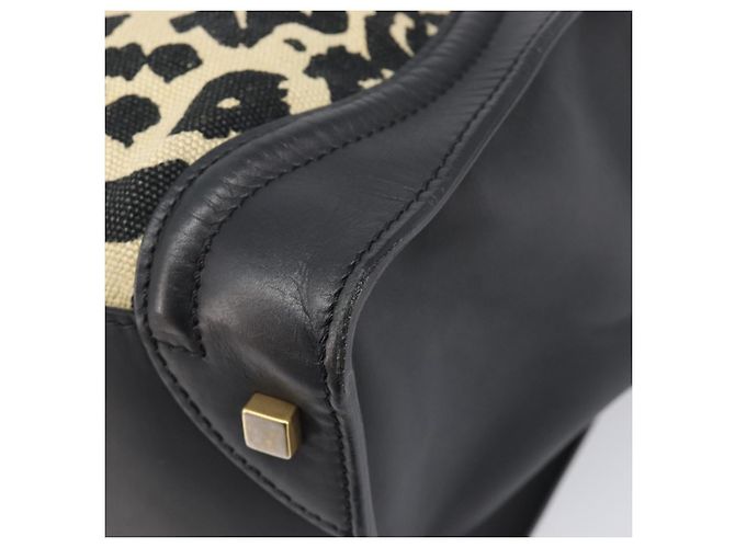 Céline CELINE Luggage Mini Shopper Handtasche Canvas Leather Black Gold Auth 203648A Schwarz Golden - Ansicht 12