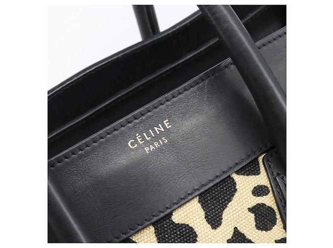 Céline CELINE Luggage Mini Shopper Handtasche Canvas Leather Black Gold Auth 203648A Schwarz Golden - Ansicht 14