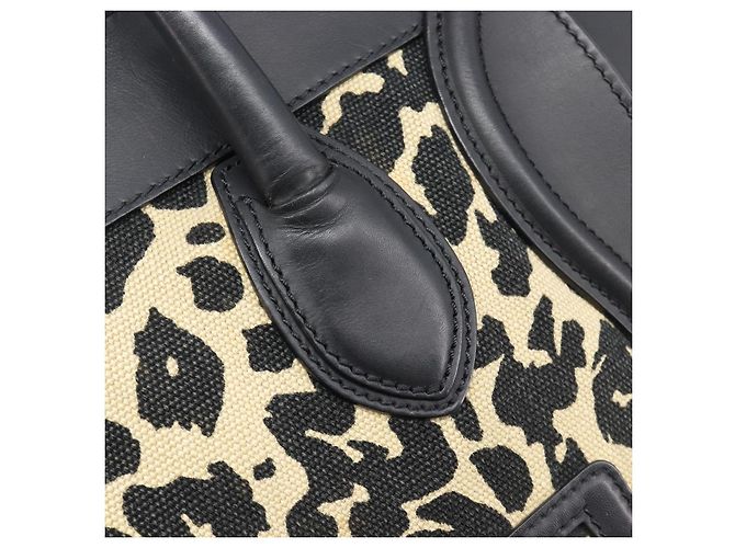 Céline CELINE Luggage Mini Shopper Handtasche Canvas Leather Black Gold Auth 203648A Schwarz Golden - Ansicht 15