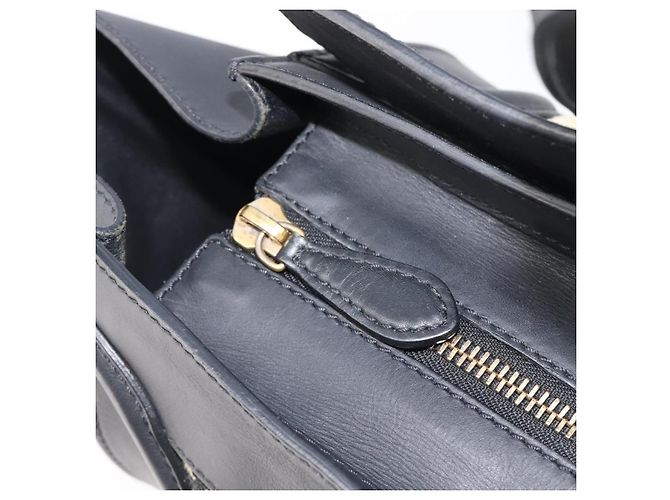 Céline CELINE Luggage Mini Shopper Handtasche Canvas Leather Black Gold Auth 203648A Schwarz Golden - Ansicht 17